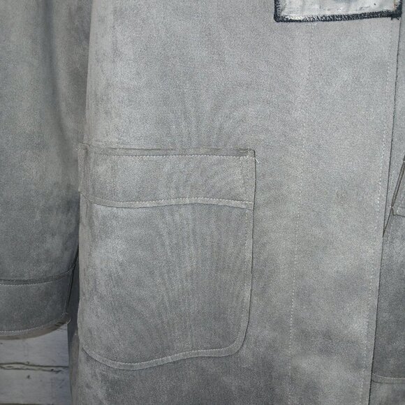 WOMENS LONG JACKET/COAT BY JOHN MARK, GRAY FAUX SUEDE SIZE MED - Picture 6 of 8